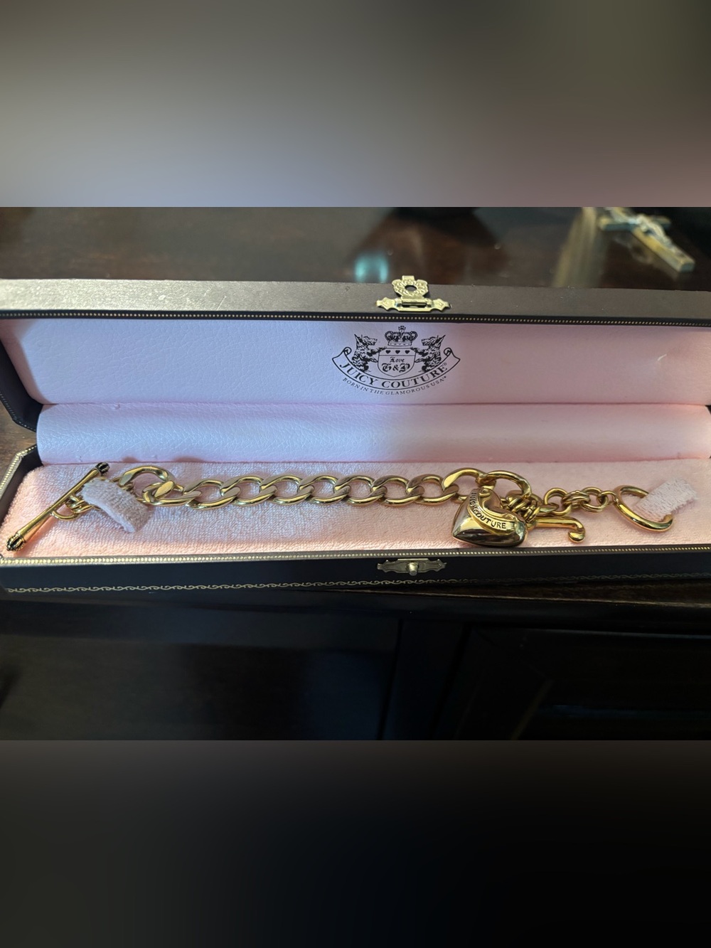 Vintage Juicy Couture Gold Heart Charm Link Bracelet